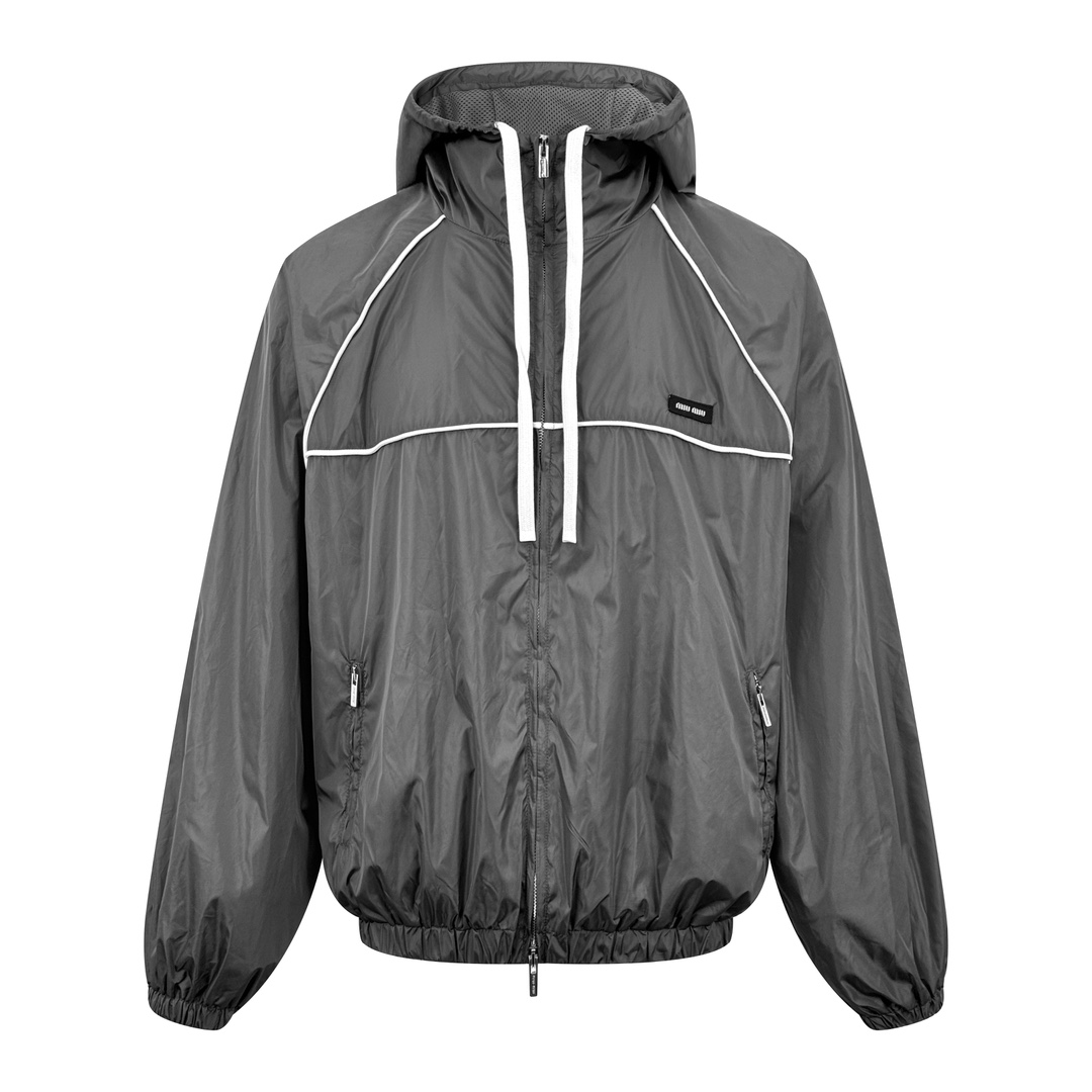 MIUMIU 미우미우 디크니컬 실크 지퍼 블루종 재킷 알루미늄 2507211403