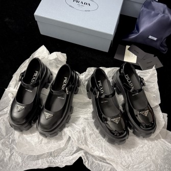 PRADA 프라다 가죽 모놀리스 메리 제인 스니커즈 #259251733