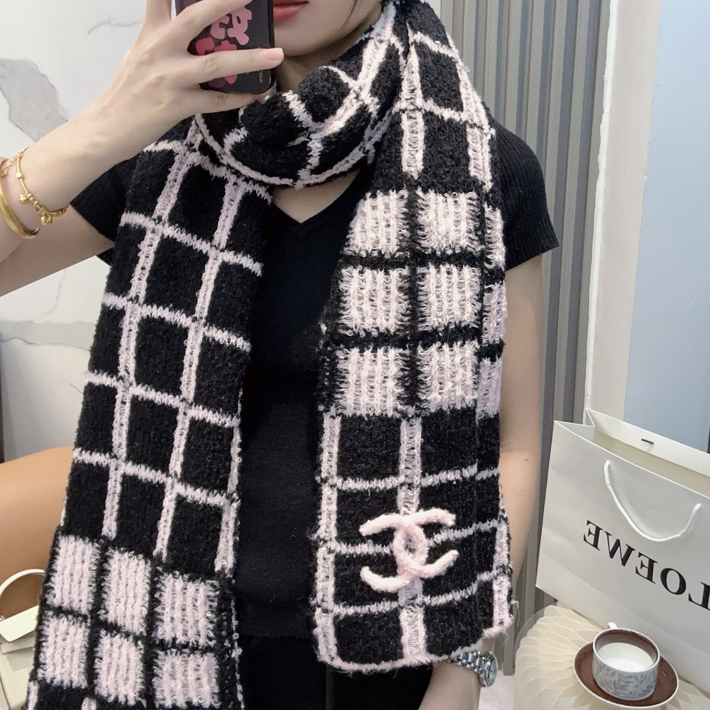 CHANEL 샤넬 머플러 목도리(캐시미어55%,양모29%,실크16%) #1256251107