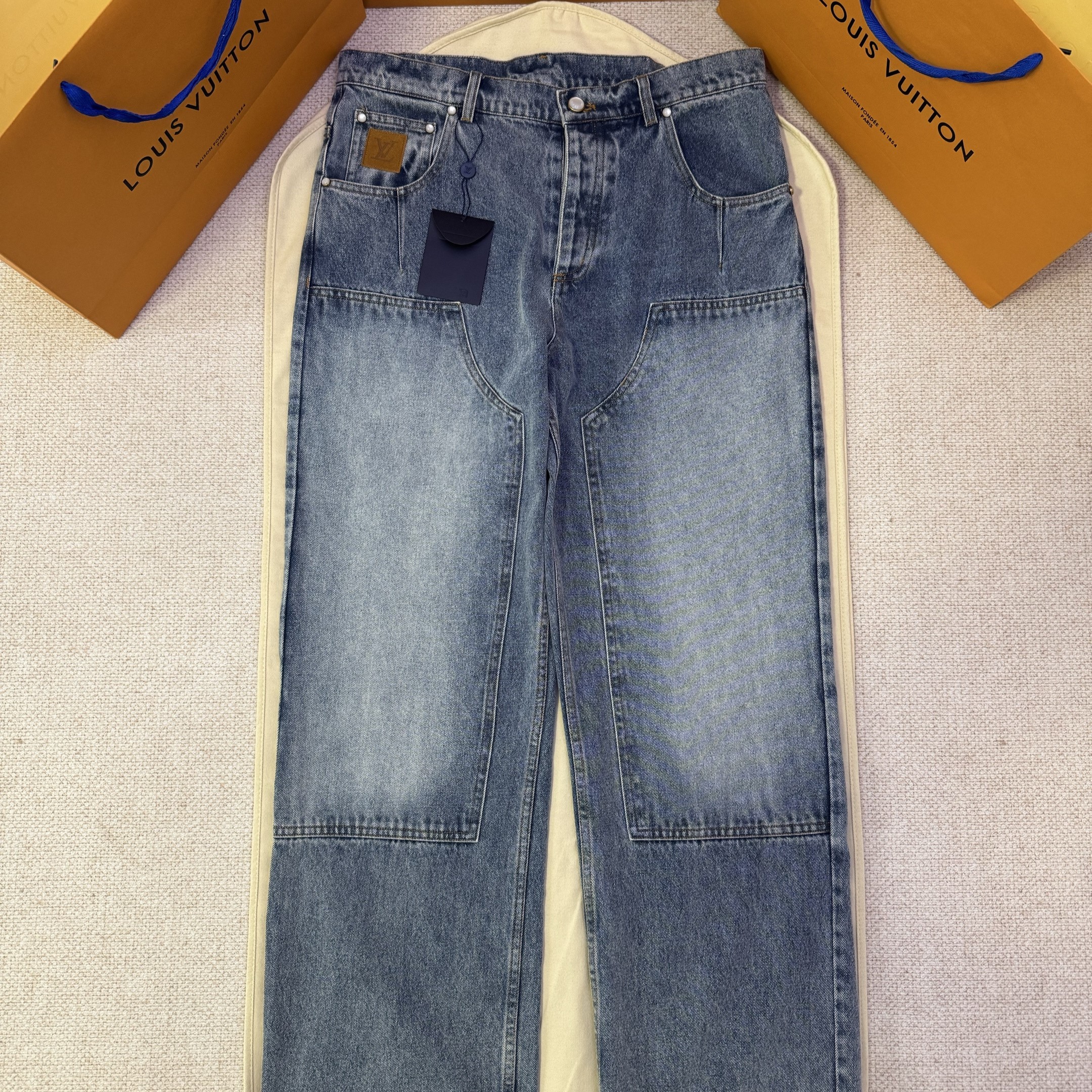 LOUIS VUITTON 루이비통 다미에 와이드 레그 진 청바지 #2023624