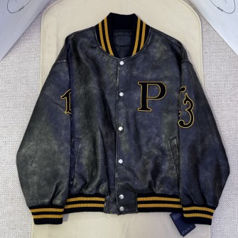 PRADA 프라다 레더 봄버 자켓 패치장식 #1666225